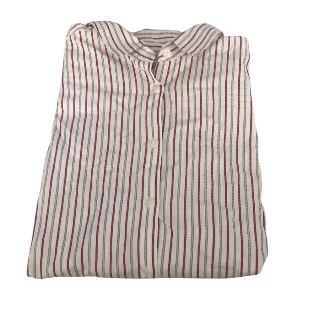 Pendleton Women's White Red Gray Stripe Long Sleeve Cotton Button down Shirt XL